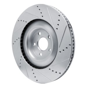 Ford Mustang Mach-E Brake Rotor (1) - Front Left - R1 Concepts - Drilled & Slotted - Silver - `21-`25